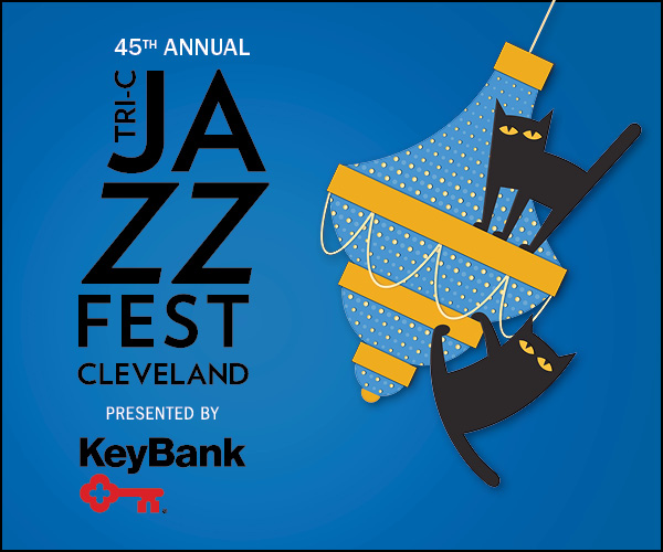 Graphic illustration of cat and chandelier for 45th Annual Tri-C JazzFest