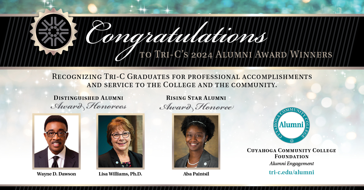 Alumni Awards logo with pictures of Wayne Dawson, Dr. Lisa Williams and Aba Paintsil