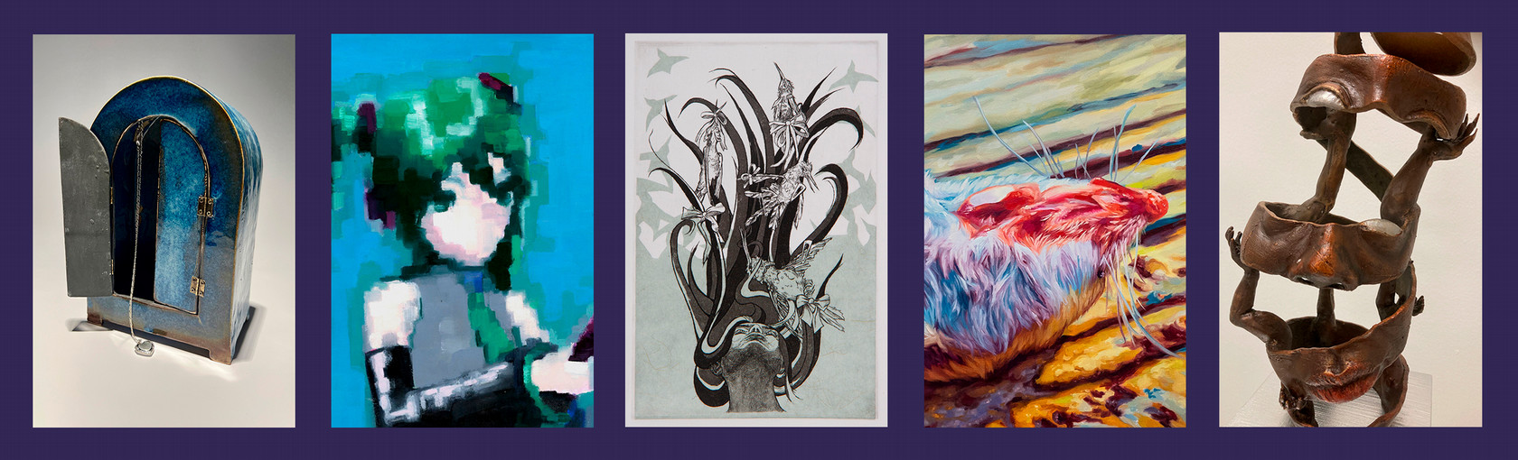 Images of various artwork in exhibition