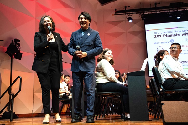Man and woman on stage