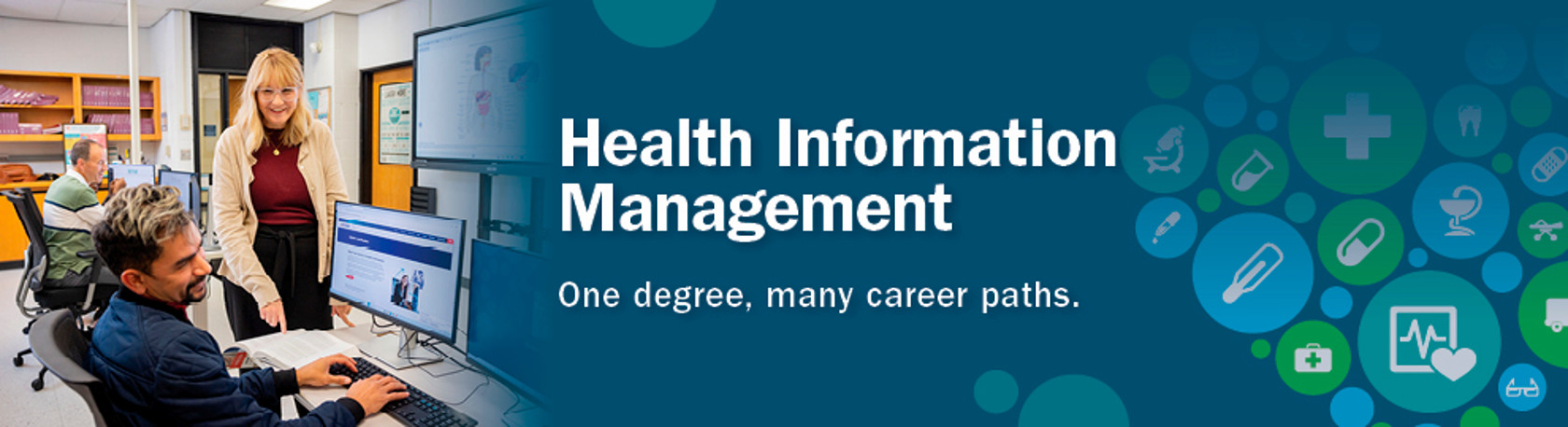 Health Information Management classroom with students and teacher