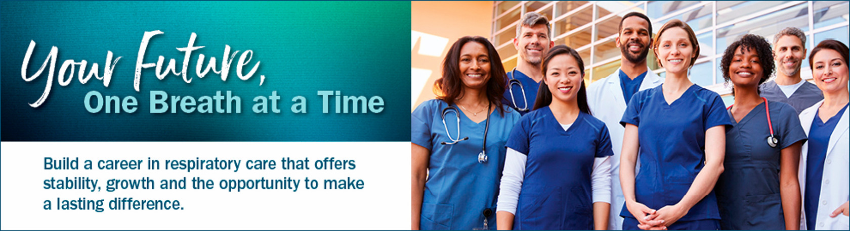 Group of respiratory technology students in scrubs