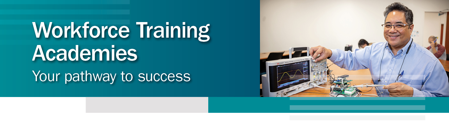 Text says workforce training academies your pathways to success