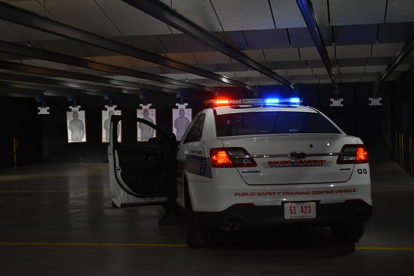 Police vehicle inside firing range