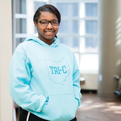 Women in Tri-C Sweatshirt on Campus