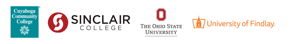 OACAC 2023 host school logos: Cuyahoga Community College, Sinclair College, The Ohio State University, University of Findlay