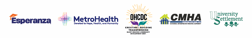 Access Center Partner Logos: Esperanza, MetroHealth, Olivet Housing and Community Development Corporation, Cuyahoga Metropolitan Housing Authority, University Settlement