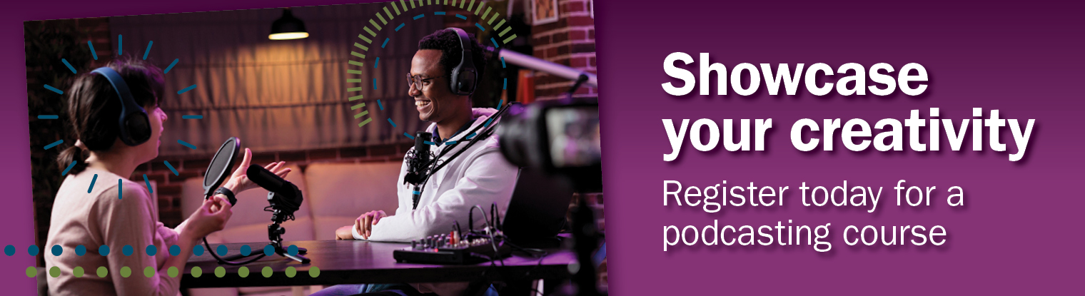 Take a course or rent the podcast studio