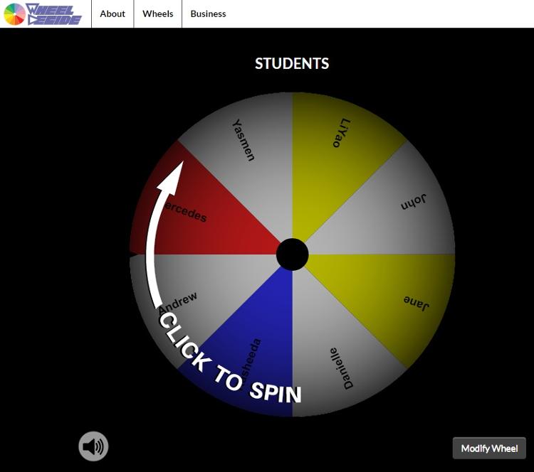 spinning wheel with student names on it