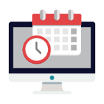 Icon image of a calendar and clock on a computer screen