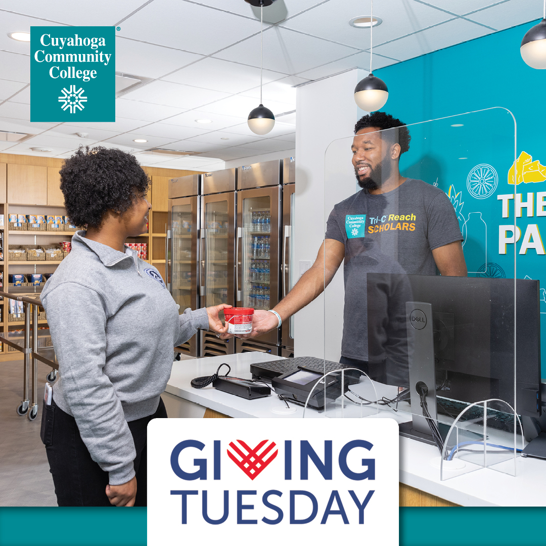 Student getting assistance at a Tri-C food pantry