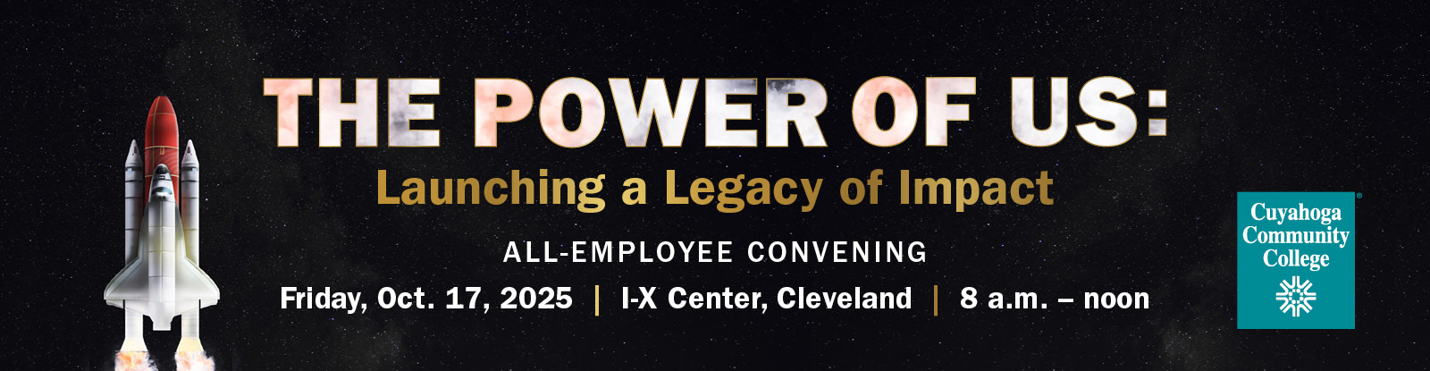 The Power of Us: Launching a Legacy of Impact | All-Employee Convening | graphic of spaceship launching