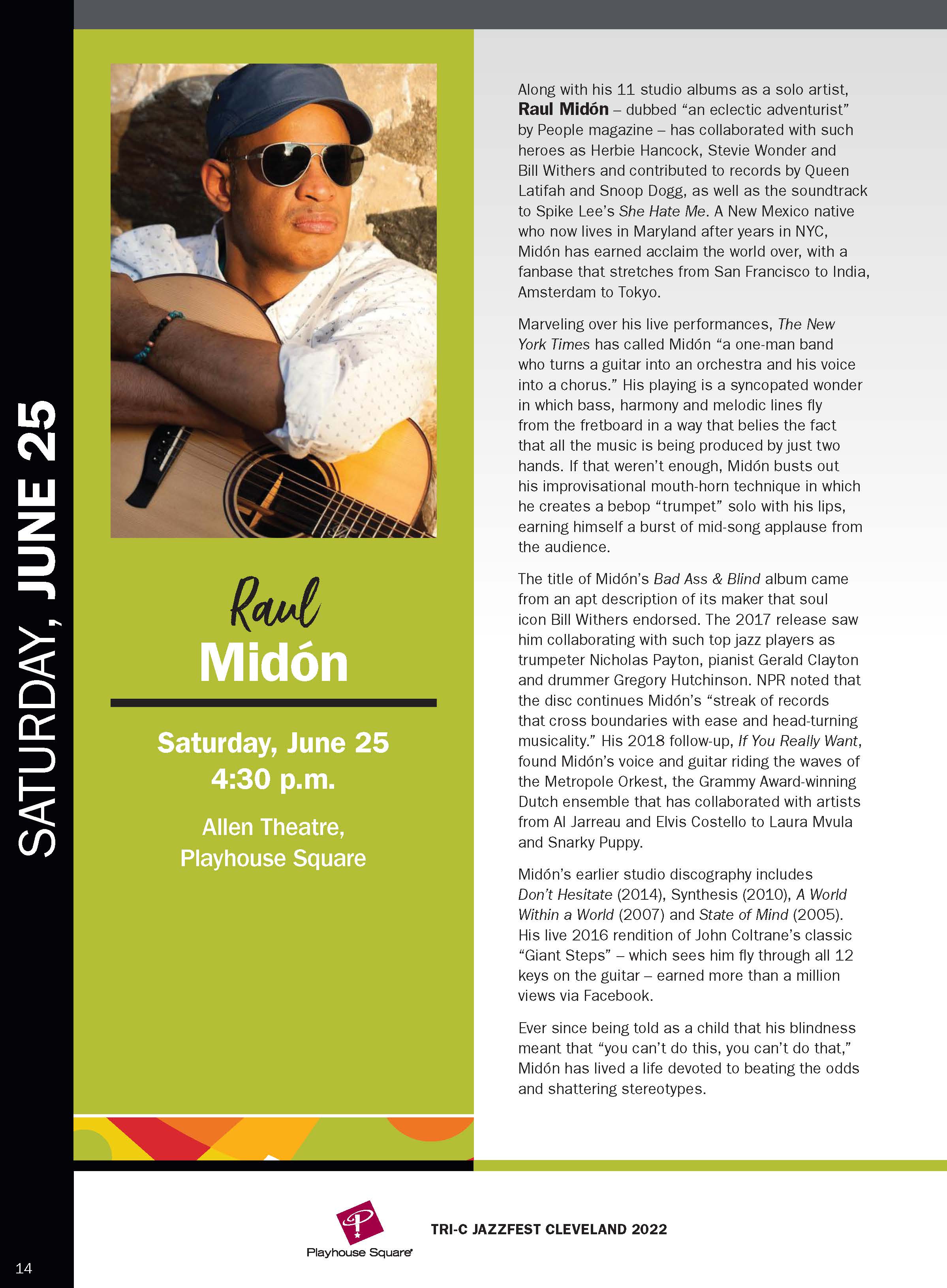 Raul Midón biography from the JazzFest program