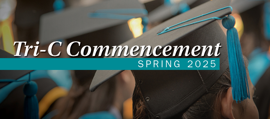 Graphic with graduation cap and text "Tri-C Commencement Spring 2025"