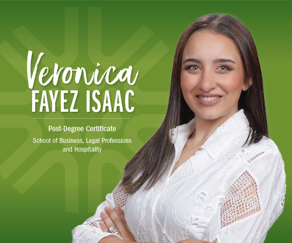Graphic with image of Veronica Fayez Isaac
