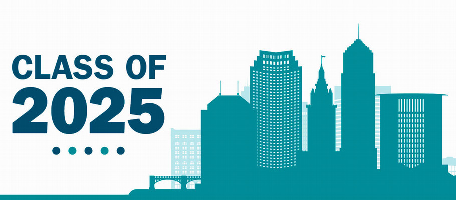 Graphic with image of Cleveland skyline