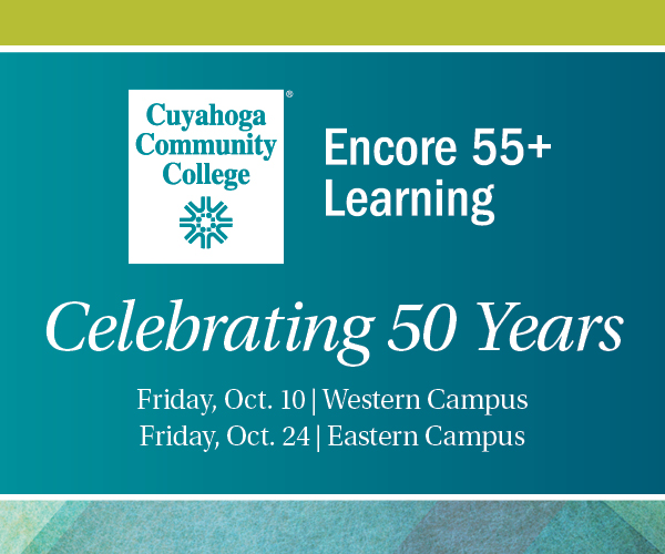 Graphic with text: "Encore 55+ Learning, Celebrating 50 Years"
