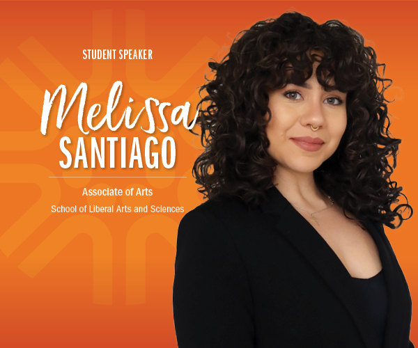 Graphic with image of Melissa Santiago