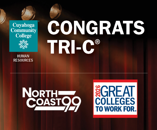 Graphic with Tri-C, Northcoast 99 and Great Colleges To Work For logos