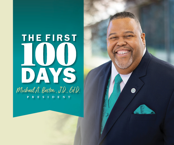 Image of Michael Baston with text "The First 100 Days"