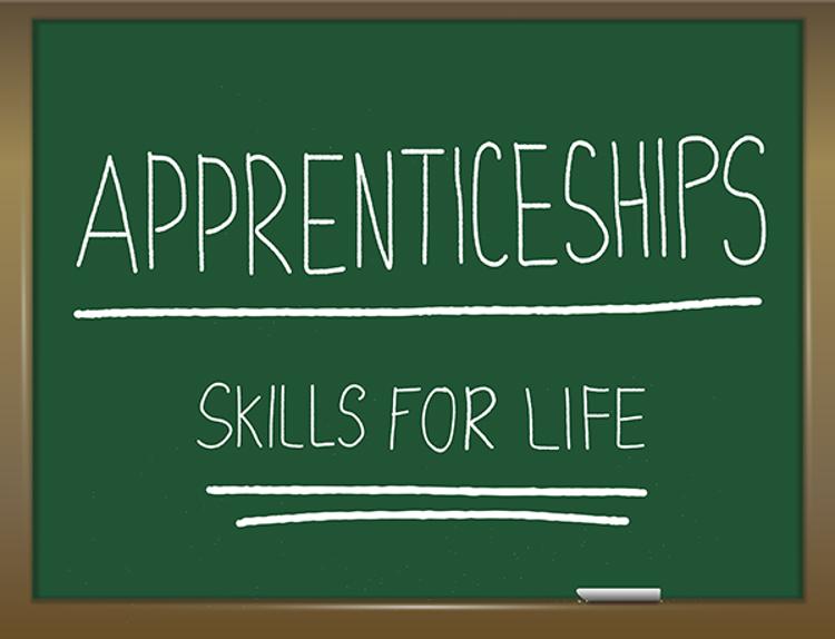 "Apprenticeships" and "Skills for life" on chalkboard