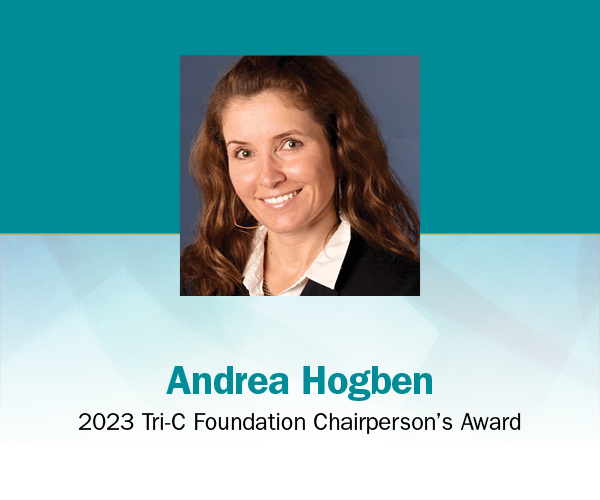 Graphic with image of Andrea Hogben