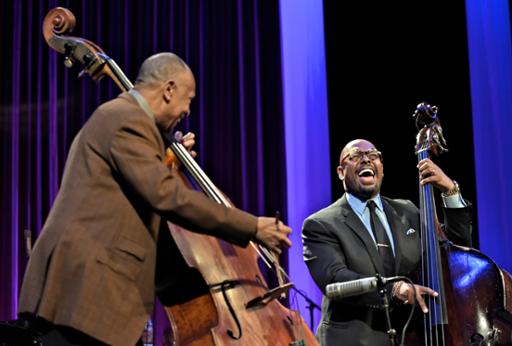 John Clayton (left) and Christian McBride enjoying a musical moment during the 2016 Tri-C JazzFest