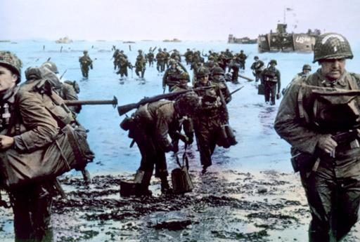 Photo illustration of soldiers at D-Day