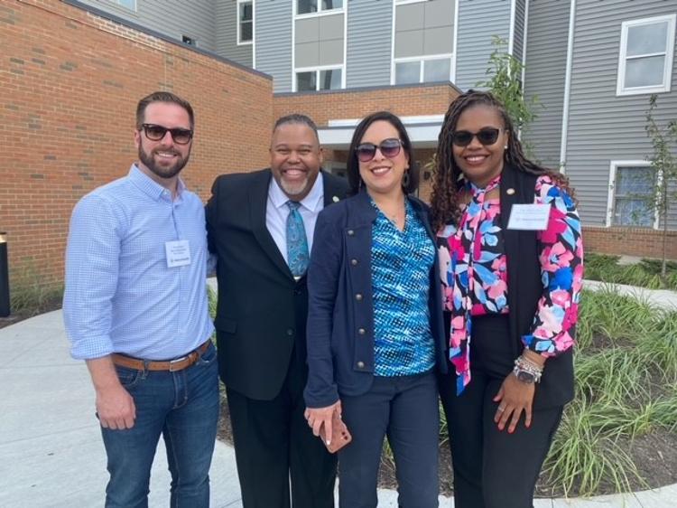 (Left to right) Cleveland Councilman Kerry McCormack, Tri-C President Michael Baston, Cleveland Councilwoman Jasmin Santana and Ohio Rep. Shayla Davis tour Vía Sana on Monday, Aug. 1.