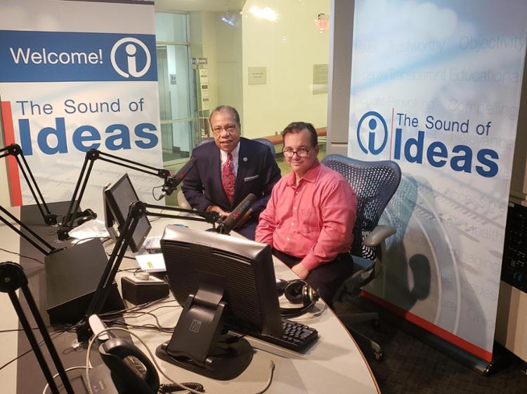 Tri-C President Alex Johnson with Mike McIntyre, host of The Sound of Ideas on WCPN/90.3 FM