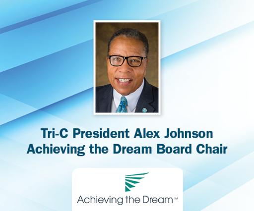 Tri-C President Alex Johnson/Achieving the Dream logo