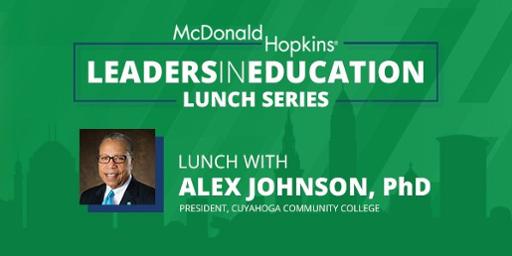 Alex Johnson photo in an image announcing the Leaders in Education luncheon