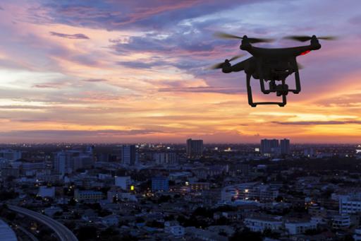 Drone above a city