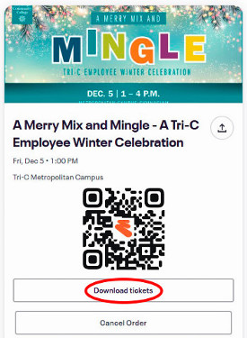 Selected event order with the "Download tickets" button.