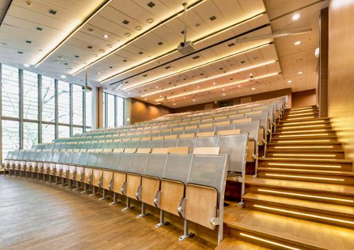 Photo of an empty lecture hall.