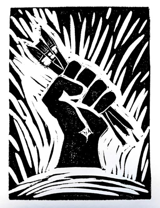 Illustration showing a hand grasping paint brushes
