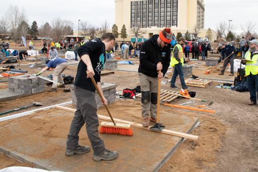 Tri-C’s Jake Barber and Drew Krueger during the hardscape event at the 2019 National Collegiate Landscape Competition.