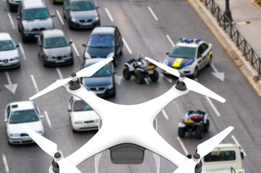 Law enforcement drone over traffic