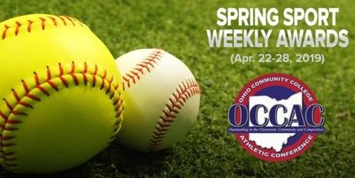 A baseball and softball on grass with OCCAC logo