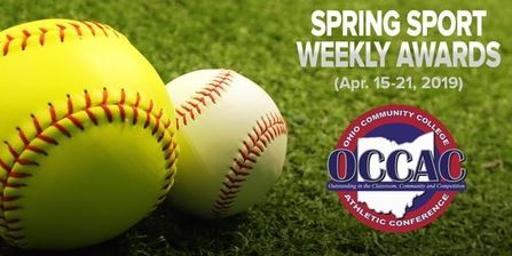 Baseball and softball in the grass with the Ohio Community College Athletic Conference logo