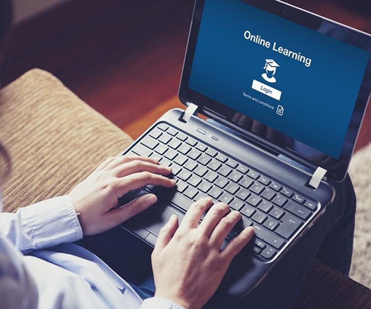Laptop with "online learning" on screen