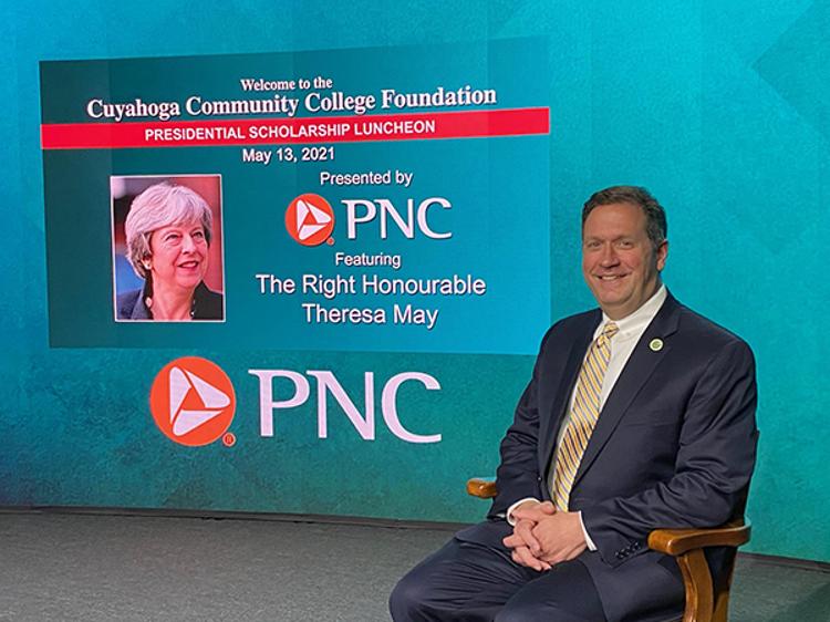 Pat Pastore on set during the 2021 Presidential Scholarship Luncheon.