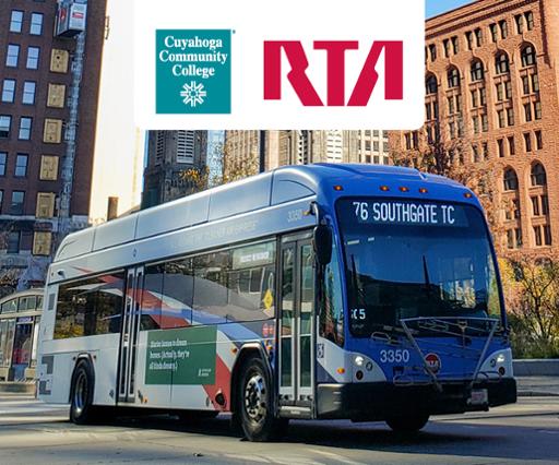 Graphic with image of bus and Tri-C, RTA logo