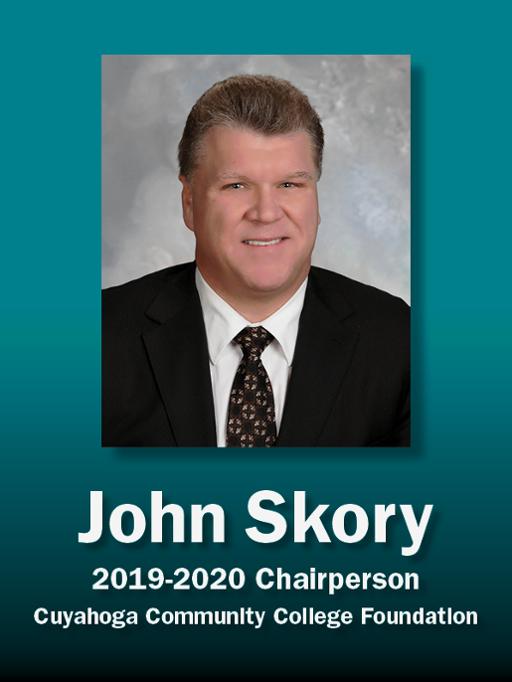 John Skory with text that says 2019-2020 Chairperson Cuyahoga Community College Foundation 2019-2020 Chairperson