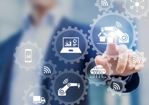 Illustration conveying technological aspects of smart manufacturing