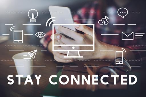 Photo/graphic illustration showing ways people stay connected