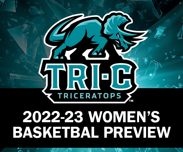 Illustration of Tri-C athletic logo with text "2022-23 Women's Basketball Preview"