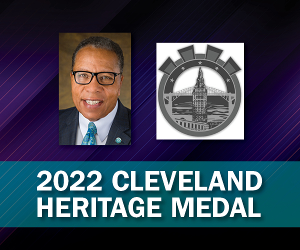 Graphic with image of Alex Johnson with text  "2022 Cleveland Heritage Medal"