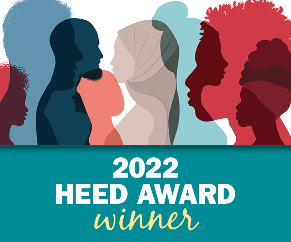 Graphic of silhouettes in different colors with text "2022 HEED Award Winner"