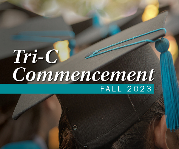 Graphic with image of graduation cap for Tri-C Commencement